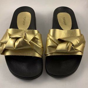 TOPSHOP Halo Bow Slides Gold Casual Sandals